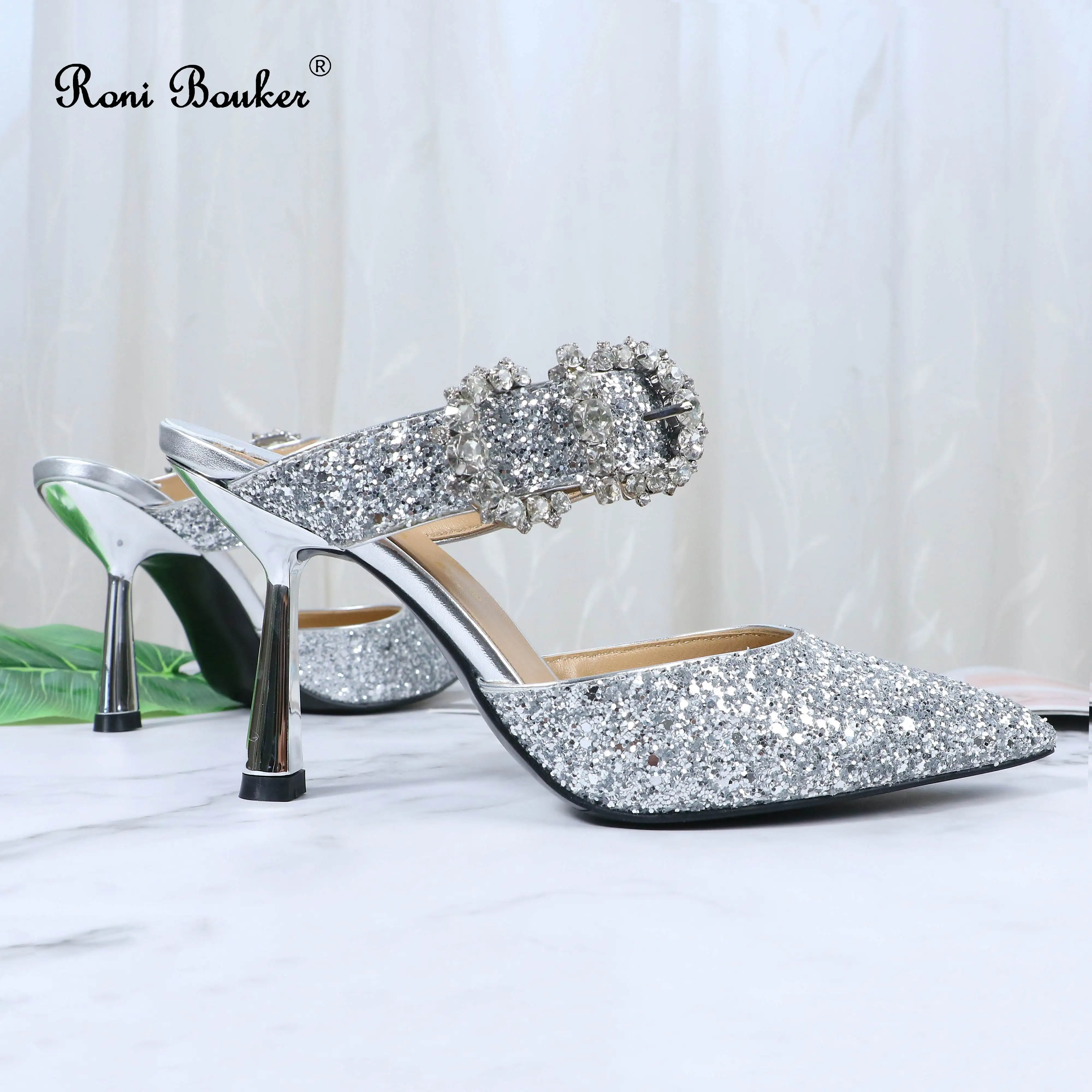 Roni Bouker / Modni Dizajner Ženske Srebrne Vjenčanje Cipele; Ženske Sandale Ručni Rad Od prave Kože s Visokim petama; Ženske Sandale s dijamantima Slika  5