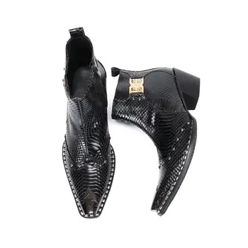 Gospodo Kaubojske Čizme Od prave Krokodilske kože Na Visoku Petu cipele sa Zakovicama, Metalne Moto Kratke Čizme, Večernje Modeliranje Čizme Sapatos Social
