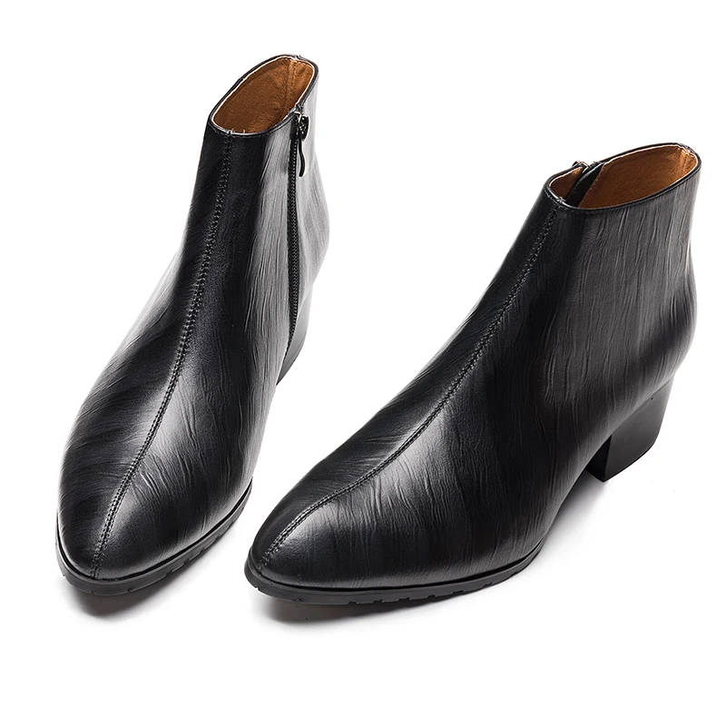 2019 Muške čizme Muške cipele od prave kože Modne muške zimske čizme Chelsea Na visoku petu Crna Udobna Muška Obuća Slika  2