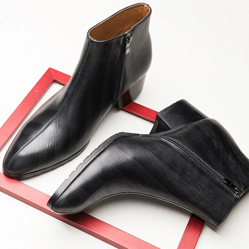 2019 Muške čizme Muške cipele od prave kože Modne muške zimske čizme Chelsea Na visoku petu Crna Udobna Muška Obuća Slika  4