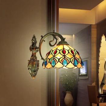 Moderni Пасторальный Paun Rep Ljuske Sirena Led Zidna svjetiljka 8 inča Mediteranski Morski Tiffany Stilu E27 držač Spavaća soba Zid Bra