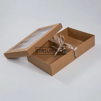 200 kom./lot 27x16x6 cm Velik kraft-papir za poklon pakiranje prikaz kutija s prozirnim PVC prozora bombona suveniri upućivanje kutija Sa Svilenom vrpcom