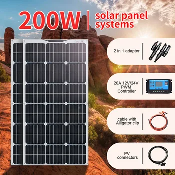 2pcs 100 W solarni panel kit 200 watt Panneau solaire with flexible controller for 12V 24V baterija car RV home charging
