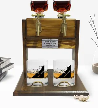 Personalizirano Цветастая Pisana Dual čaša viskija i dvostruka dizalica Prirodni Drveni stalak Viski _BOS_-27