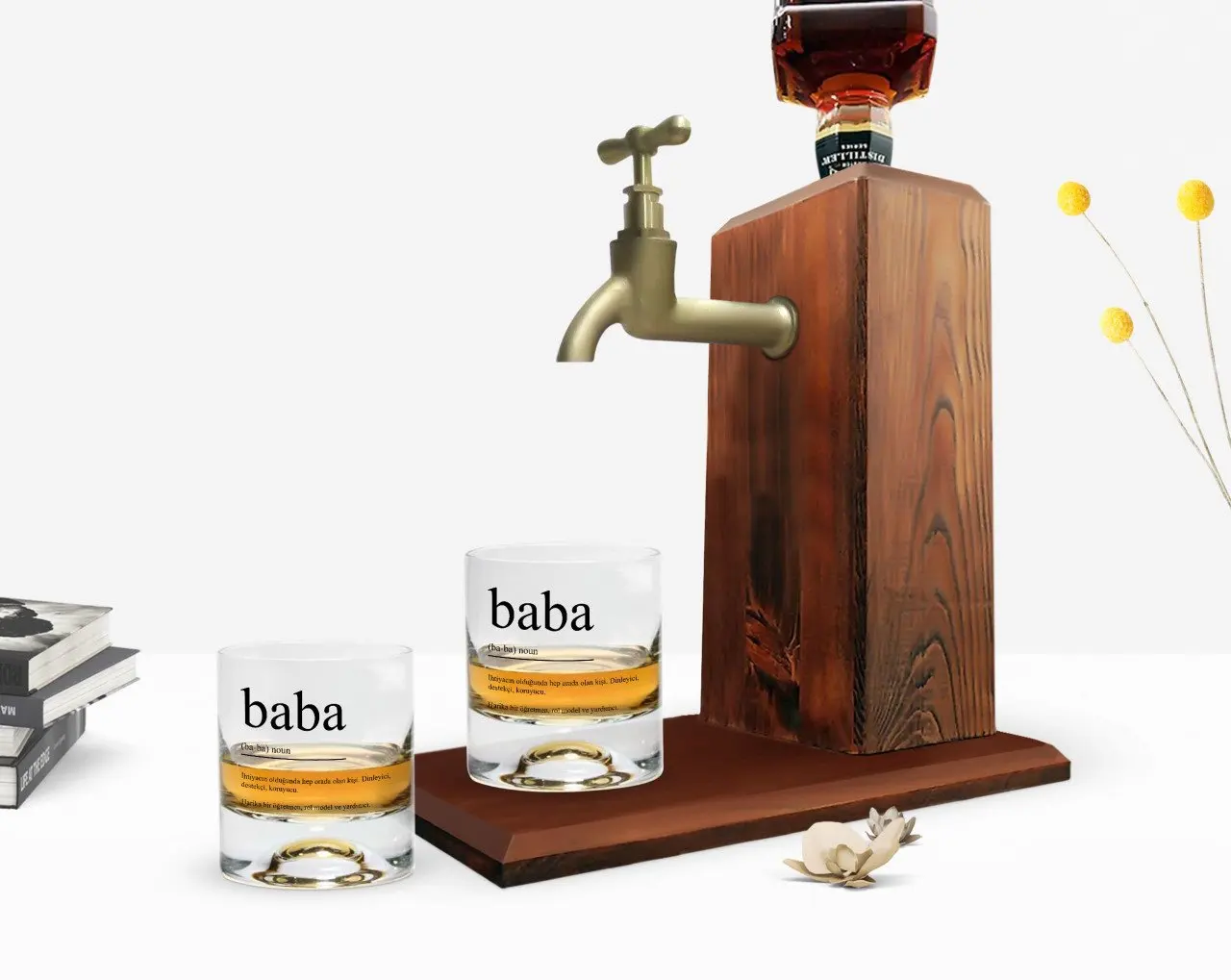 BK Home Printed Santa Claus Design Dual Whisky Cup and Wood Whisky Stand Poklon Seti-1 Slika  0