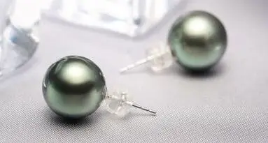 Besplatna dostava luksuzni Plemenite nakit fantastične AAA++ 10-11 mm tahitian crna zelena cijele biseri naušnice Slika  0