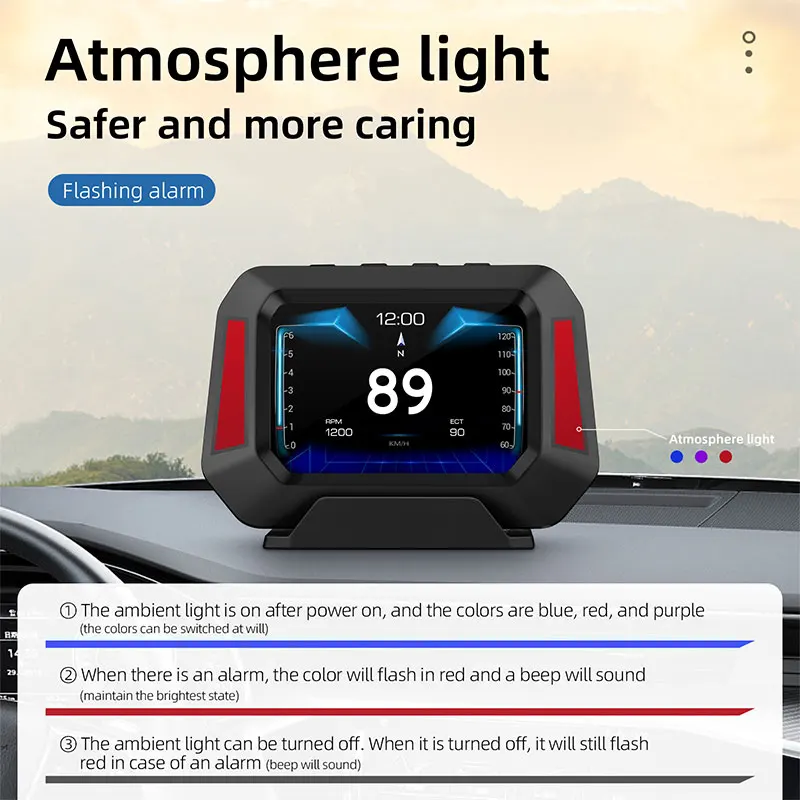 Auto Glavobolja, Višenamjenski Zaslon Brzina 3-u-1 Mjerač nagiba Sat OBD2+GPS+Gradient Metar LCD Zaslon Treperi Alarm 3,5 inča Slika  3
