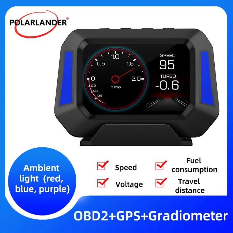Auto Glavobolja, Višenamjenski Zaslon Brzina 3-u-1 Mjerač nagiba Sat OBD2+GPS+Gradient Metar LCD Zaslon Treperi Alarm 3,5 inča Slika  5