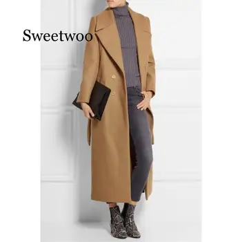 2020 Zimske čvrste ženske Obostrani vuneni kaputi ženski pojas отложной ovratnik elegantan ženski kaput kaput trapeznog oblika