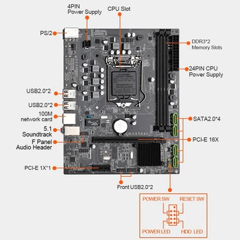 NEW-P55 Mining Matična ploča PCI-E1X na USB2.0 GPU Utor za LGA1156 Podrška za DDR3 DIMM Matična ploča Računala