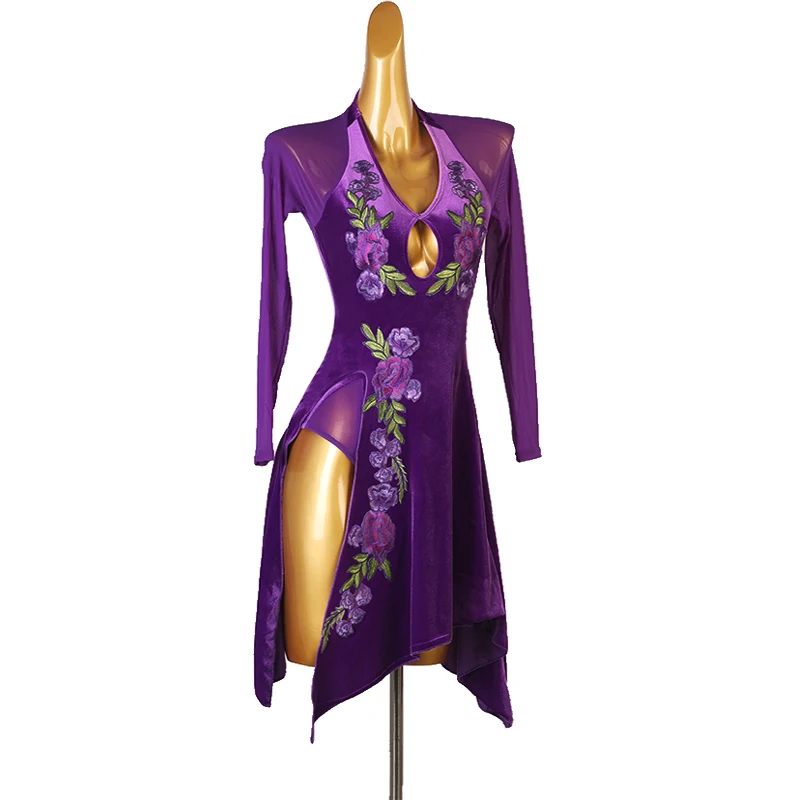 Hispano-Američke Plesni Haljina Za Žene Praksa Odjeća Cvjetni Vez Cha-Cha Rumba Odraslog Elegantna Odjeća Za Nastupe Slika  4