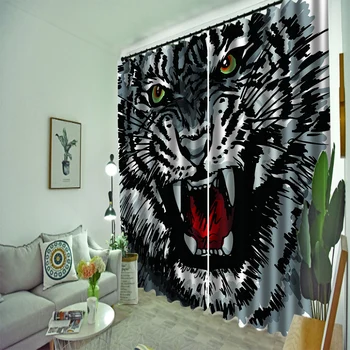 Morden grey tiger curtains ow Curtains For Living Room Bedroom 3D Prozor Curtains For Living Room Bedroom