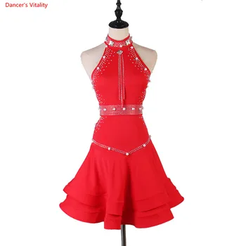 Novi Latinski Plesni Haljina Donje Crno Crveno Plesni Haljina Latinska Suknja Tango Praksa Odjeća Natječaj Performanse Latinsko Haljina