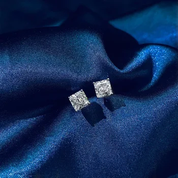 KNRIQUEN Ovjes Ovom Srebro 925 Sterling 6*6 mm Высокоуглеродистые Diamond Naušnice za Žene Luksuzni Vjenčanja Vjenčani Nakit Poklon