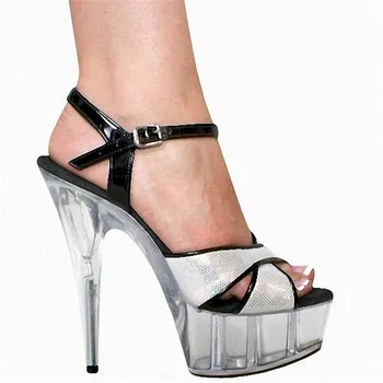 Lady moda srebro Crystal Sjaj Sandale 15 cm Visoke Potpetice Platforma Plesne Cipele Prekrasna 6 Inča Crystal Cipele