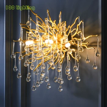 Jedinstvena Grana Kristalna Kap Vode Zidne Lampe G9 LED Gold Parlor Bedroom Wall Lights Home Wall Decoration Hotel Wall Sconce