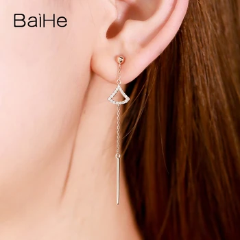 BAIHE Real Solid 14K Rose Gold Natural Diamonds Earrings Trendy Fine Jewelry Making Beautiful Stud Earrings Women Ear Line Girl