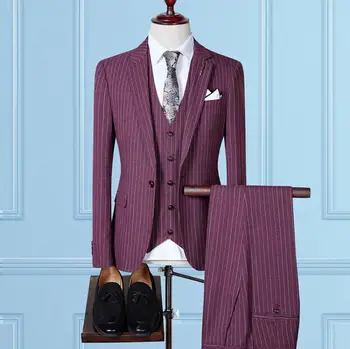 2019 Novi Trendi Svakodnevne Vjenčanje Odijela Na Pruge Za Muškarce Poslovnih Odijela Trajes De Hombre Terno Masculino Odijelo(jakna+Prsluk+Hlače)
