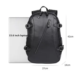 HANSOMFY 2021 Novi Muški ruksak od prave kože 15,6 inča Torba Za prijenosnik Crna Kožna Veliki kapacitet Putne Naprtnjače USB Punjenje