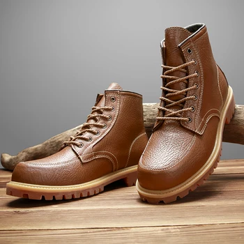 Čizme od prave kože čipka-up Gospodo Kvalitetne Muške Vintage Ulični Muške cipele Wooking Jesen otporan na habanje, Gumene Čizme