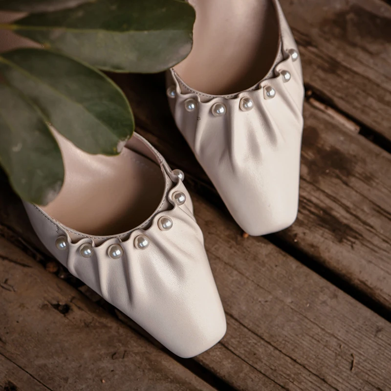 Ženska prirodna koža debela štikla kvadratnom čarapa gležanj remen pumpe perle deoration korejski stil slatki ljetne sandale cipele Slika  5