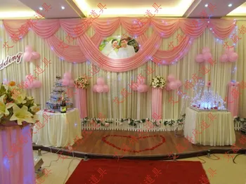 Na veliko i malo 3x6m bijela i pink vjenčanje pozadina zastor s plijen vjenčanje zavjese , vjenčanje scenic pozadina