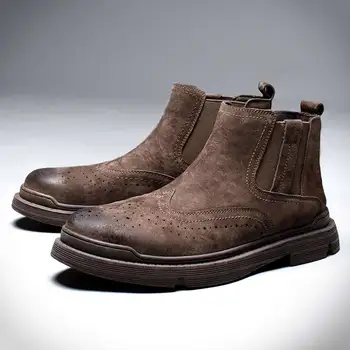 2021 Plus Baršun kožne Čizme Za jahanje Muške Cipele s visokim берцем Zimske Tople Muške Cipele Britanski stil Trend Chelsea Muške Čizme