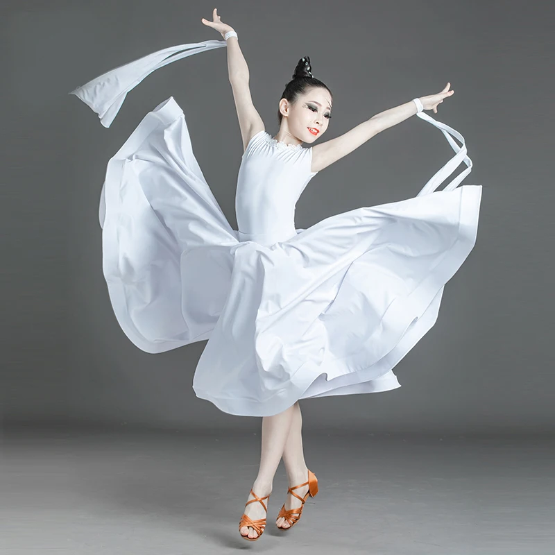 Bijela Rezultat Dance Odijevanje Djevojke Valcer Praksa Odjeća Nacionalni Standard Dance Odjeća Tango Performanse Scenski Kostim VDB4575 Slika  0