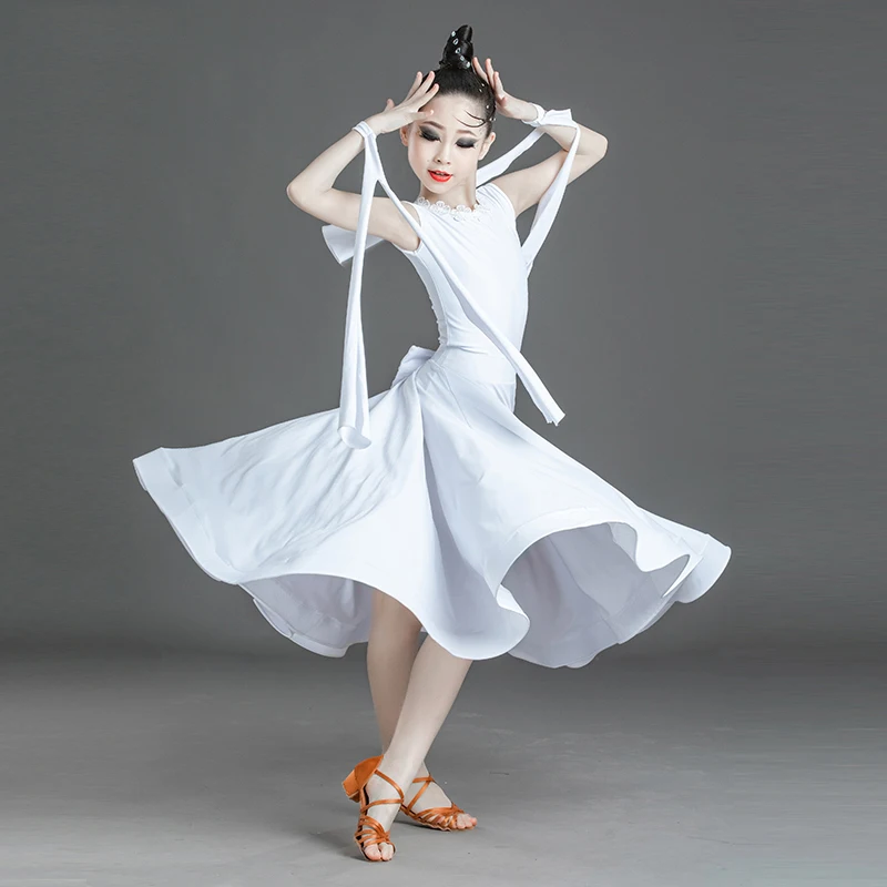Bijela Rezultat Dance Odijevanje Djevojke Valcer Praksa Odjeća Nacionalni Standard Dance Odjeća Tango Performanse Scenski Kostim VDB4575 Slika  1