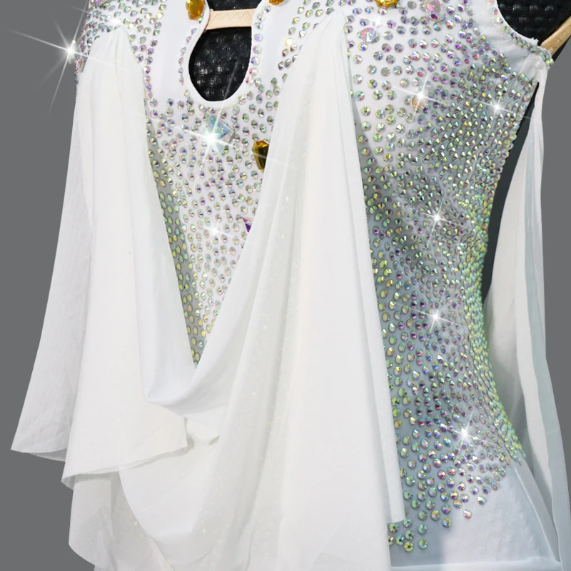 Žene bijeli Latinski ples natječaj haljina kostim žene napredno kićanka Gorski kristal jednodijelni latinski ples haljina Postavke Slika  1