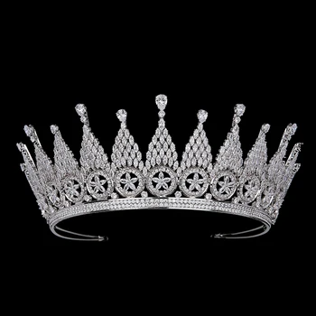Tiaras i Crown ХАДИАНА Luksuzni Prekrasan sjaj Kubni Cirkon Kraljica Kralj Tiaras Vjenčanje Nakit Za Kosu Pribor BC5990 Corona