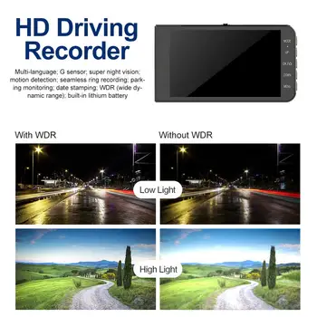 4-inčni LCD zaslon 1080P HD DVR Auto Skladište dva Objektiva 170 Stupnjeva Širokokutni Vožnje Rekorder Dash Cam Auto Dvr Kamera Podrška za vožnju Unazad