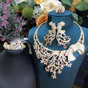 Siscathy Moda Luksuzni Cirkon Cvijet Ogrlica Romantični Vjenčanje Nakit Kit Za Žene Donje Večernja Haljina Naušnice Pribor