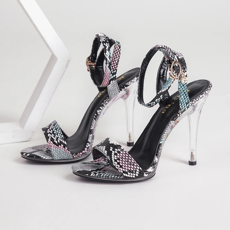 11 cm Prozirna Štikle Boje Zmijoliku Uzorak Ženske Sandale Ljeto 2022 Ženske Cipele Moderan Uredski Cipele Na Visoku petu Sandales Femmes Slika  3