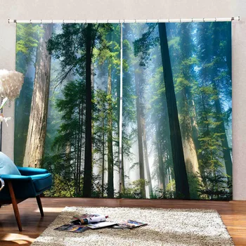 Zelena šuma zavjese 3D Zavjese Raskošne Potamni Prozor Zavjese Dnevni boravak Zavjese Cortinas