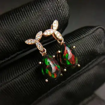 Najbolji Prirodni dar i pravi Crni Opal naušnice Priroda pravi Crni opal Naušnice 925 sterling srebra Fin nakit