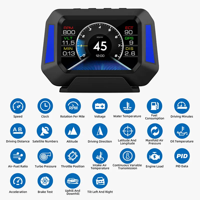 Auto Glavobolja, Višenamjenski Zaslon Brzina 3-u-1 Mjerač nagiba Sat OBD2+GPS+Gradient Metar LCD Zaslon Treperi Alarm 3,5 inča Slika  1