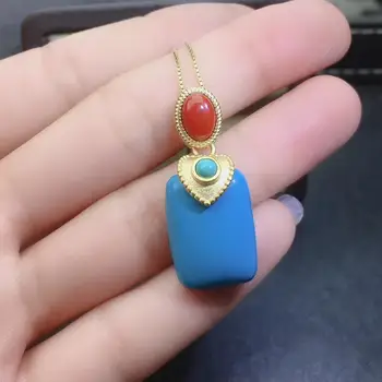 KJJEAXCMY Fine Jewelry Prirodni Plava prusko plava Ahat Srebra 925 Za Žene Privjesak Lanca I Ogrlice Lanca Podrška Testovi Popularni