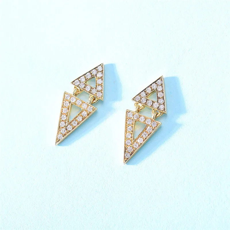 Aazuo Real 18K Yellow Gold Real Diamonds Fashion Geometric Triangle Stud Earrings gift for Women Wedding Party Au750 Slika  1