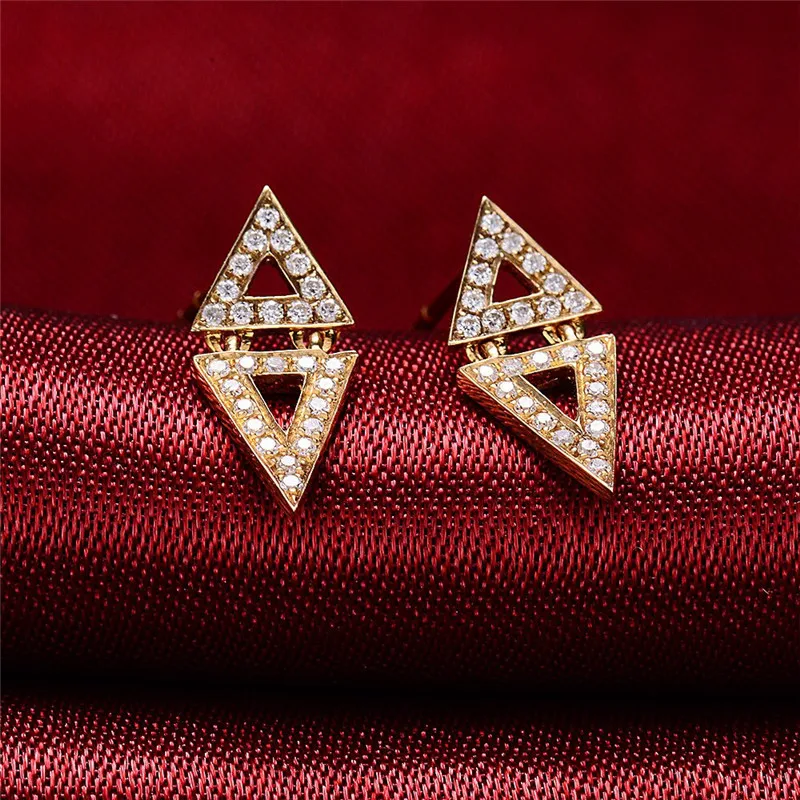 Aazuo Real 18K Yellow Gold Real Diamonds Fashion Geometric Triangle Stud Earrings gift for Women Wedding Party Au750 Slika  2