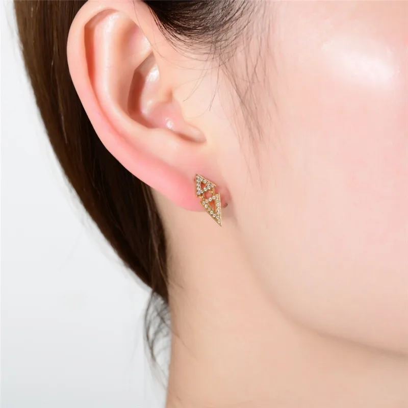 Aazuo Real 18K Yellow Gold Real Diamonds Fashion Geometric Triangle Stud Earrings gift for Women Wedding Party Au750 Slika  3
