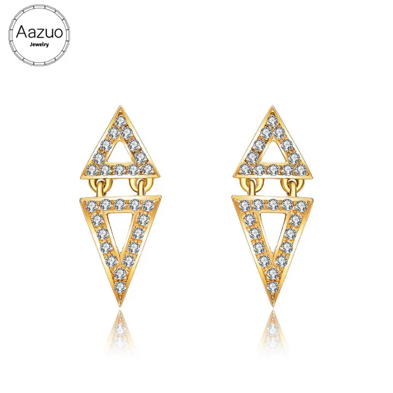 Aazuo Real 18K Yellow Gold Real Diamonds Fashion Geometric Triangle Stud Earrings gift for Women Wedding Party Au750 Slika  4