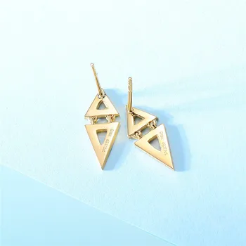 Aazuo Real 18K Yellow Gold Real Diamonds Fashion Geometric Triangle Stud Earrings gift for Women Wedding Party Au750