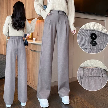 Casual odijelo hlače 2021 jesen i zima nove tanke vunene slobodan široke hlače s visokim strukom korejski moda ženska odjeća