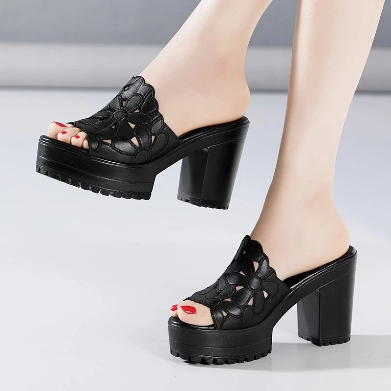 YAERNISummer Cool Papuče Ženske Sandale Visokih Peta Platforma Vanjski Čarapa Moda Nosi Veliki Blok Peta Crne Sandale Slika  1