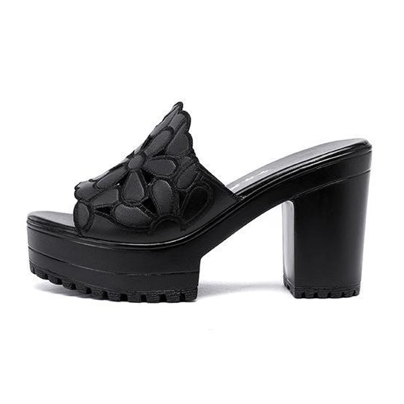 YAERNISummer Cool Papuče Ženske Sandale Visokih Peta Platforma Vanjski Čarapa Moda Nosi Veliki Blok Peta Crne Sandale Slika  3