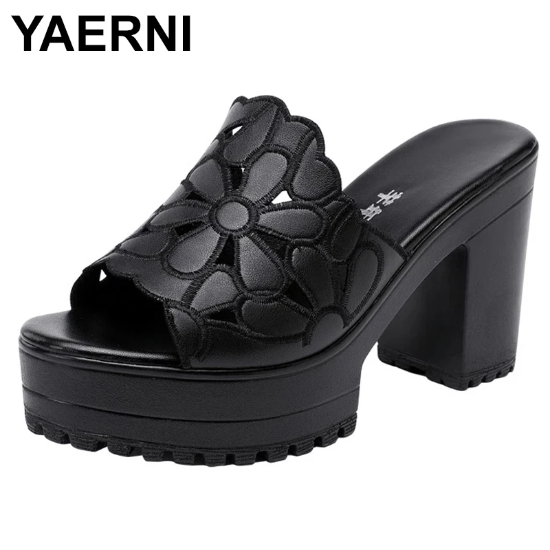 YAERNISummer Cool Papuče Ženske Sandale Visokih Peta Platforma Vanjski Čarapa Moda Nosi Veliki Blok Peta Crne Sandale Slika  4