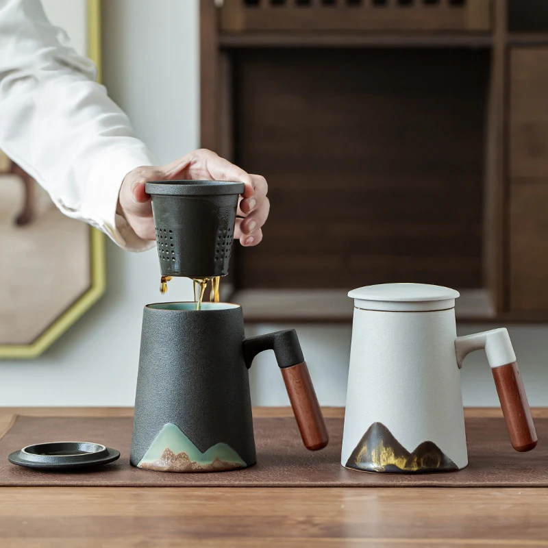 Planinski dizajn keramike čajne šalice s filtrom keramičke demitasse kineski čaj šalica 400 ml Slika  2