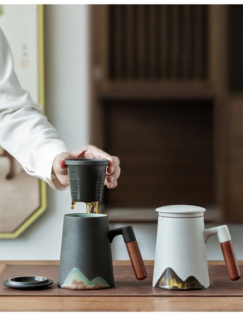 Planinski dizajn keramike čajne šalice s filtrom keramičke demitasse kineski čaj šalica 400 ml Slika  3