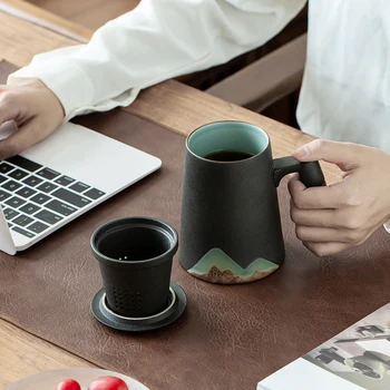 Planinski dizajn keramike čajne šalice s filtrom keramičke demitasse kineski čaj šalica 400 ml